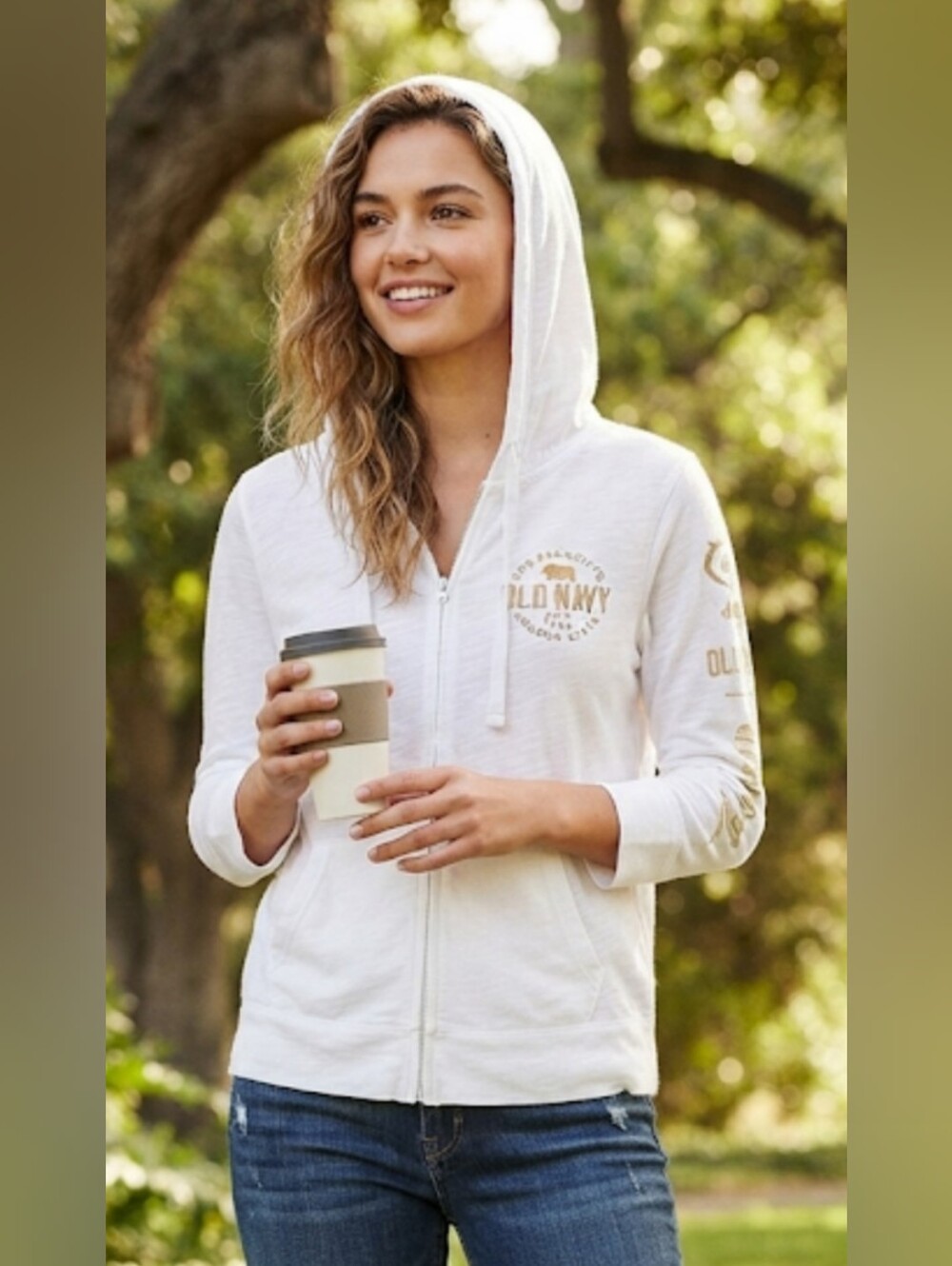 Old Navy White Zip-Up Hooded Jacket for Women